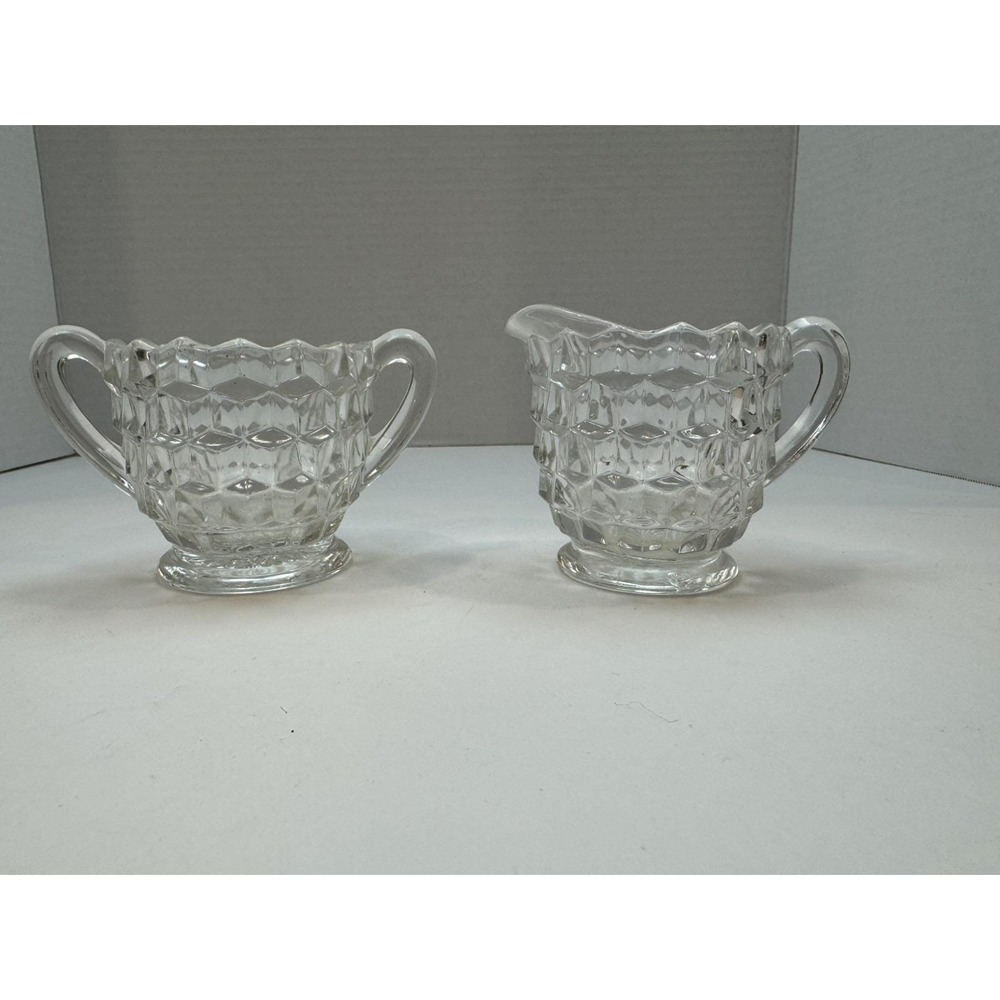 Vintage Fostoria AMERICAN Glass - SMALL 3 oz. Creamer‎ and Sugar Bowl #2056